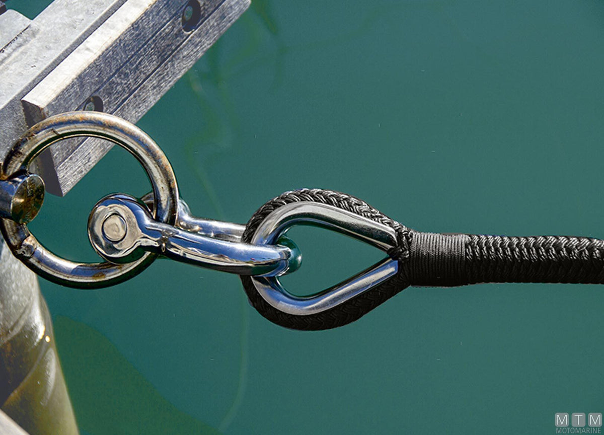 16-strand black mooring braid with stainless steel thimble Ø12 mm 8 m - original photo Motomarine Srl