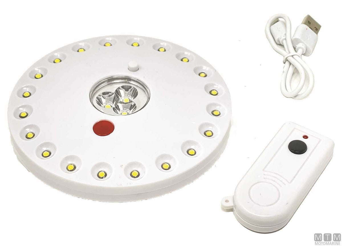 Rechargeable magnetic LED light for awnings Ø130 mm - original photo Motomarine Srl
