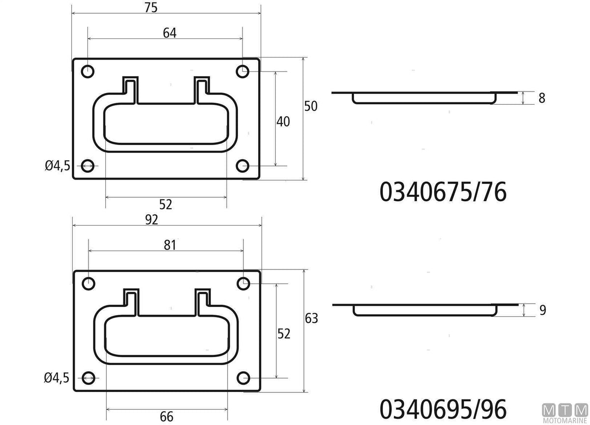 Recessed handle 92x63 mm in polished brass - original photo Motomarine Srl