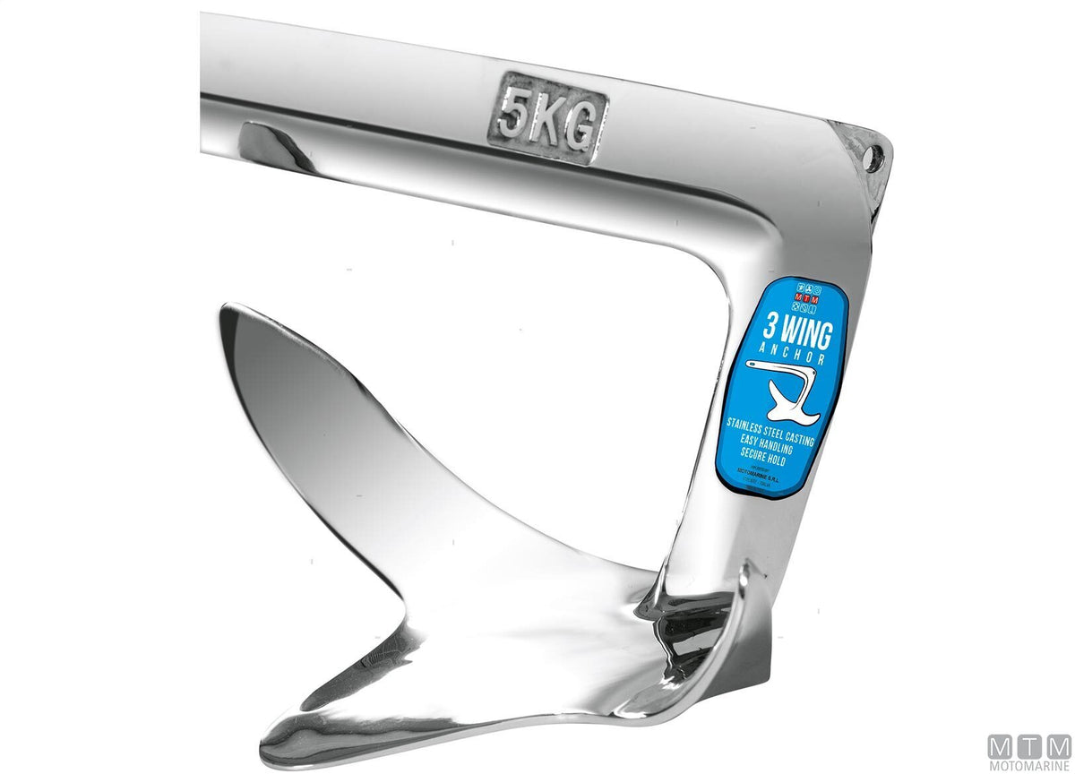 3-Wing anchor 20 kg stainless steel 316 - original photo Motomarine Srl