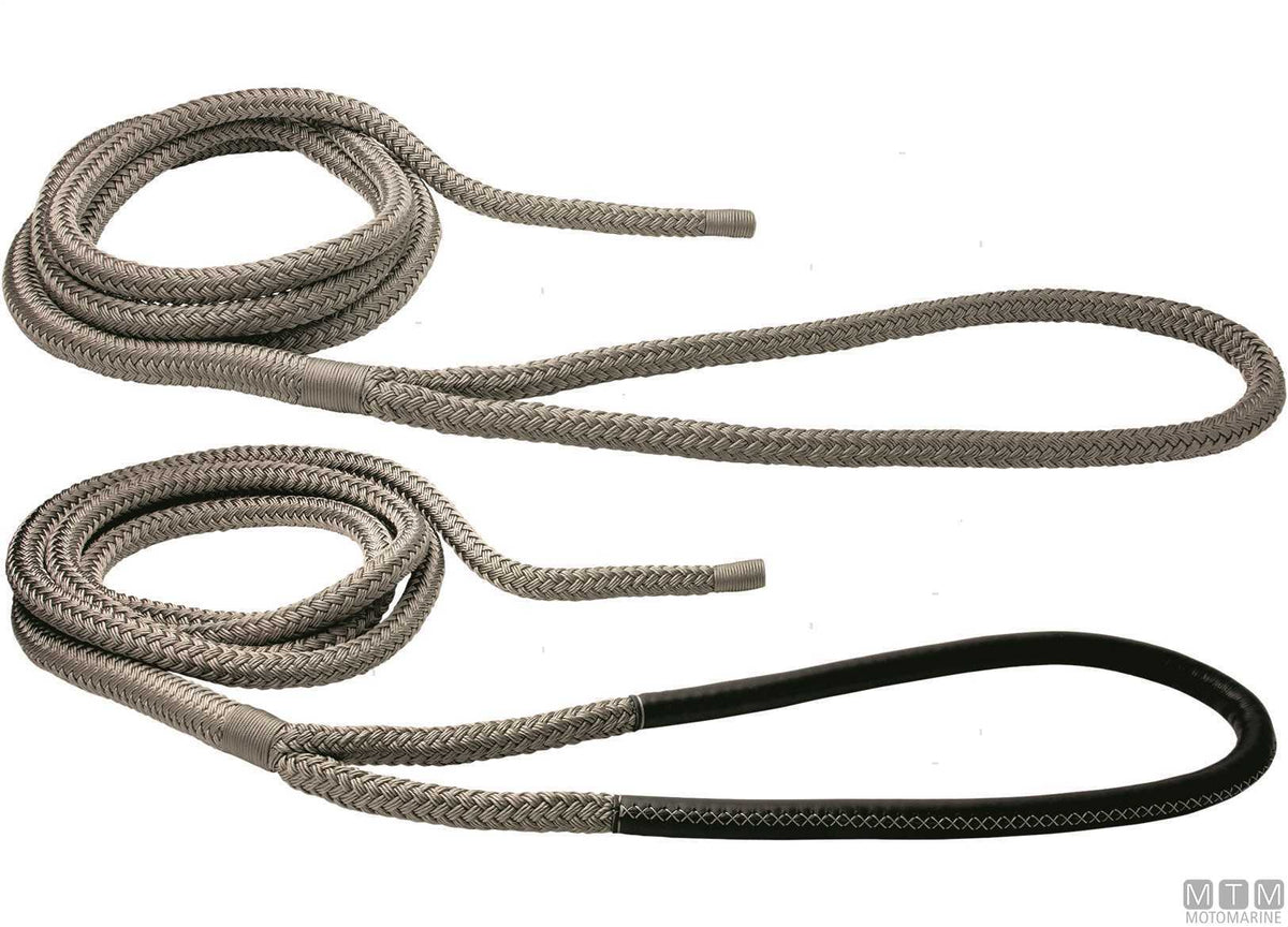 Grey braided mooring line with eye splice, 75 cm, Ø28 mm, 16 m - original photo Motomarine Srl