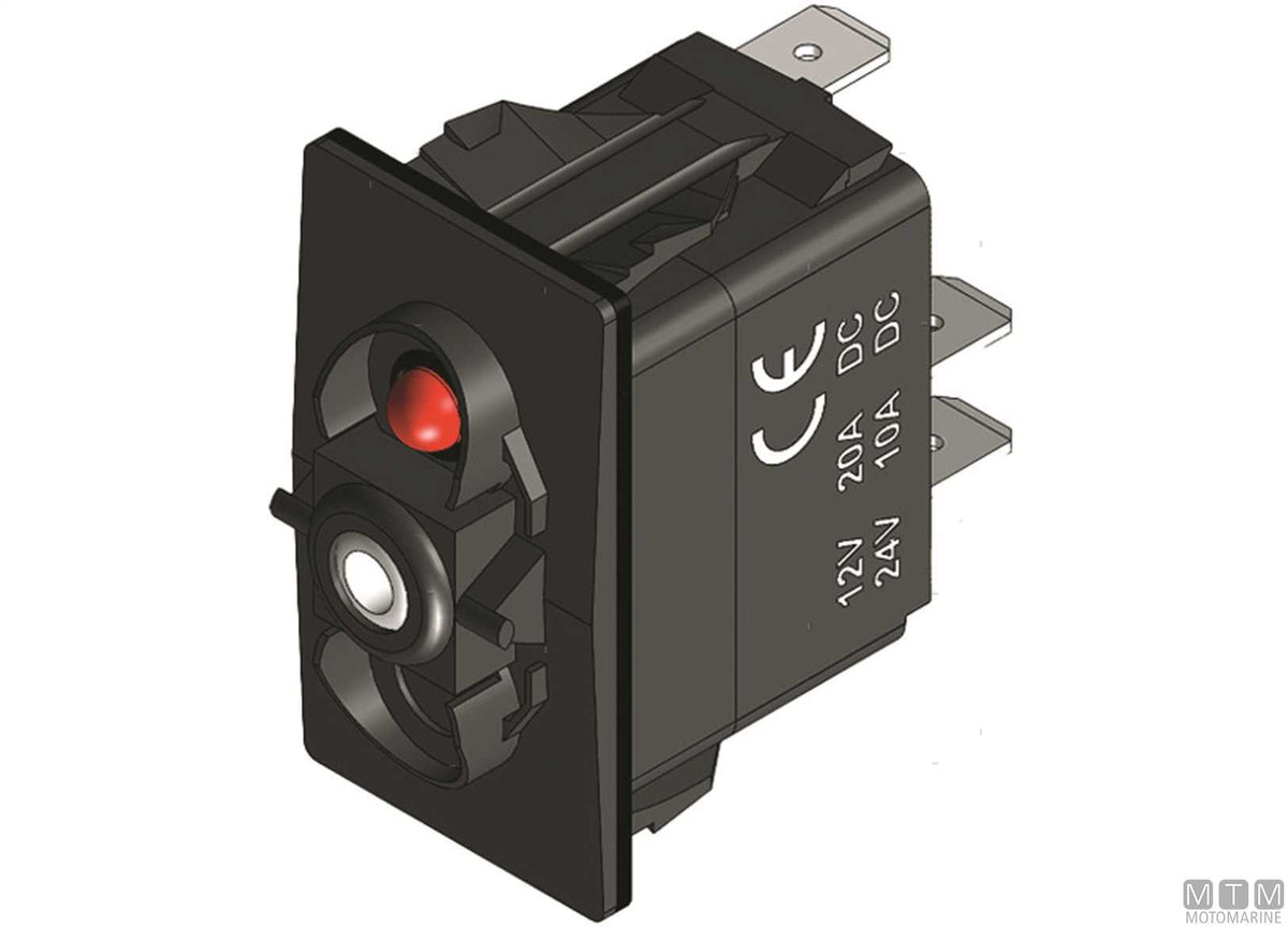 Switch (ON)-OFF 1 red LED 5 terminals - original photo Motomarine Srl