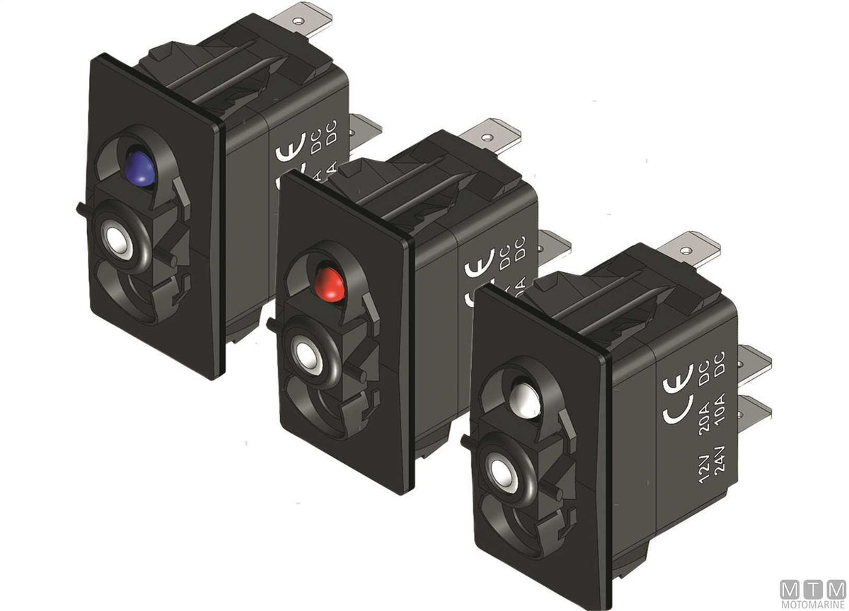 Switch ON-OFF-ON 1 blue LED 7 terminals - original photo Motomarine Srl