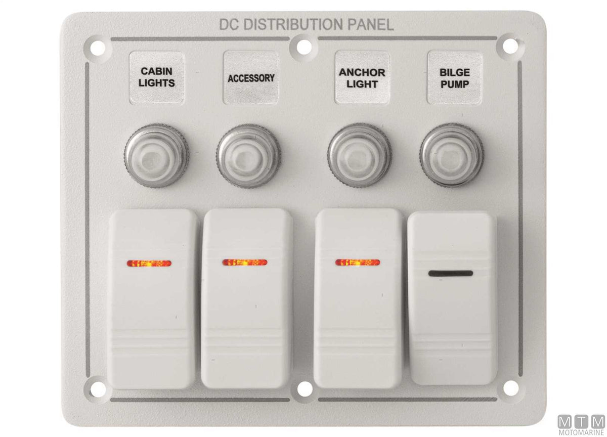 White aluminium panel with rocker switches, 5+1 positions - original photo Motomarine Srl