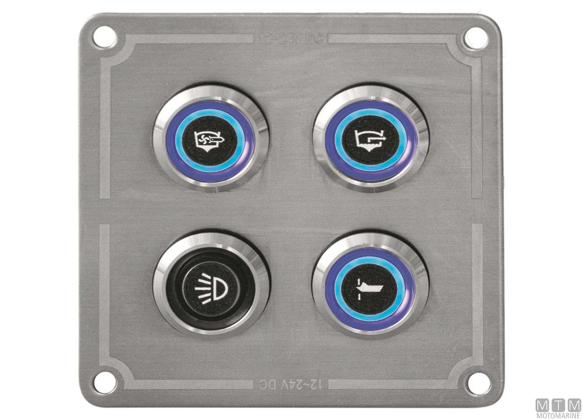Stainless steel panel with stainless steel push-button switches, 8 positions, 80x140 mm - original photo Motomarine Srl