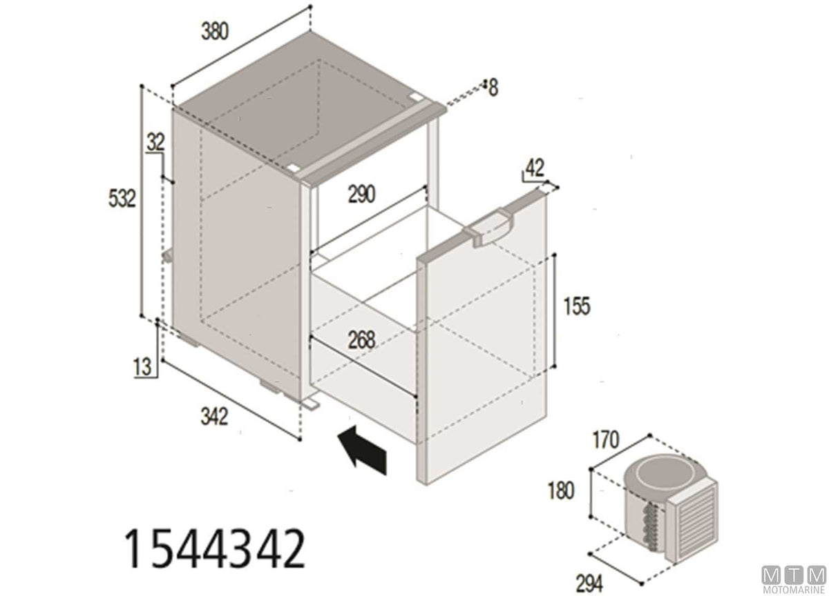 Drawer fridge 75 L VF C75DW grey, external compressor - original photo Motomarine Srl
