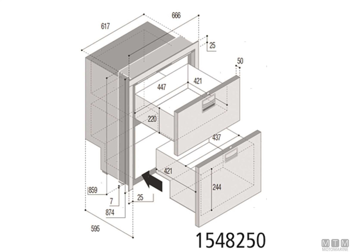 Drawer fridge/freezer 70+80 L VF DRW180A stainless steel, internal compressor - original photo Motomarine Srl