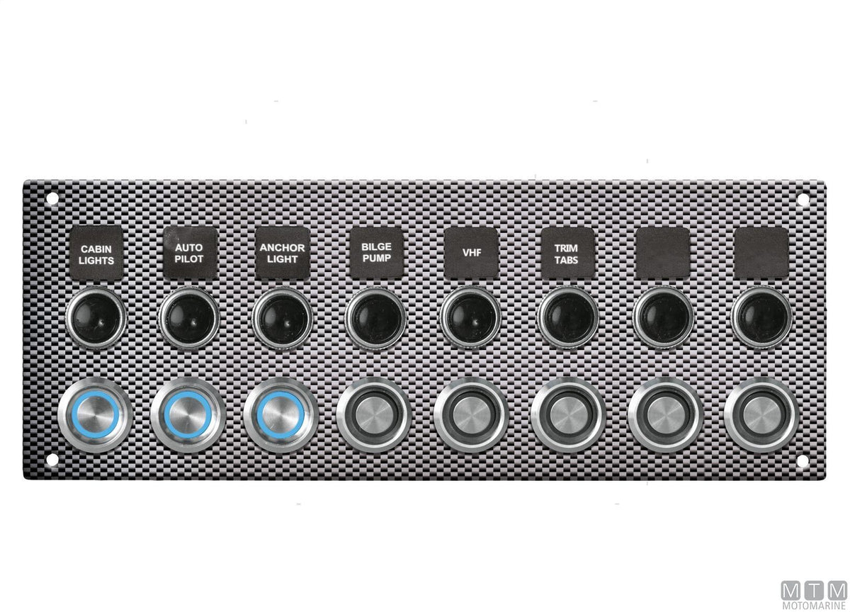 Carbon aluminium panel with push-button switches, 6 positions - original photo Motomarine Srl