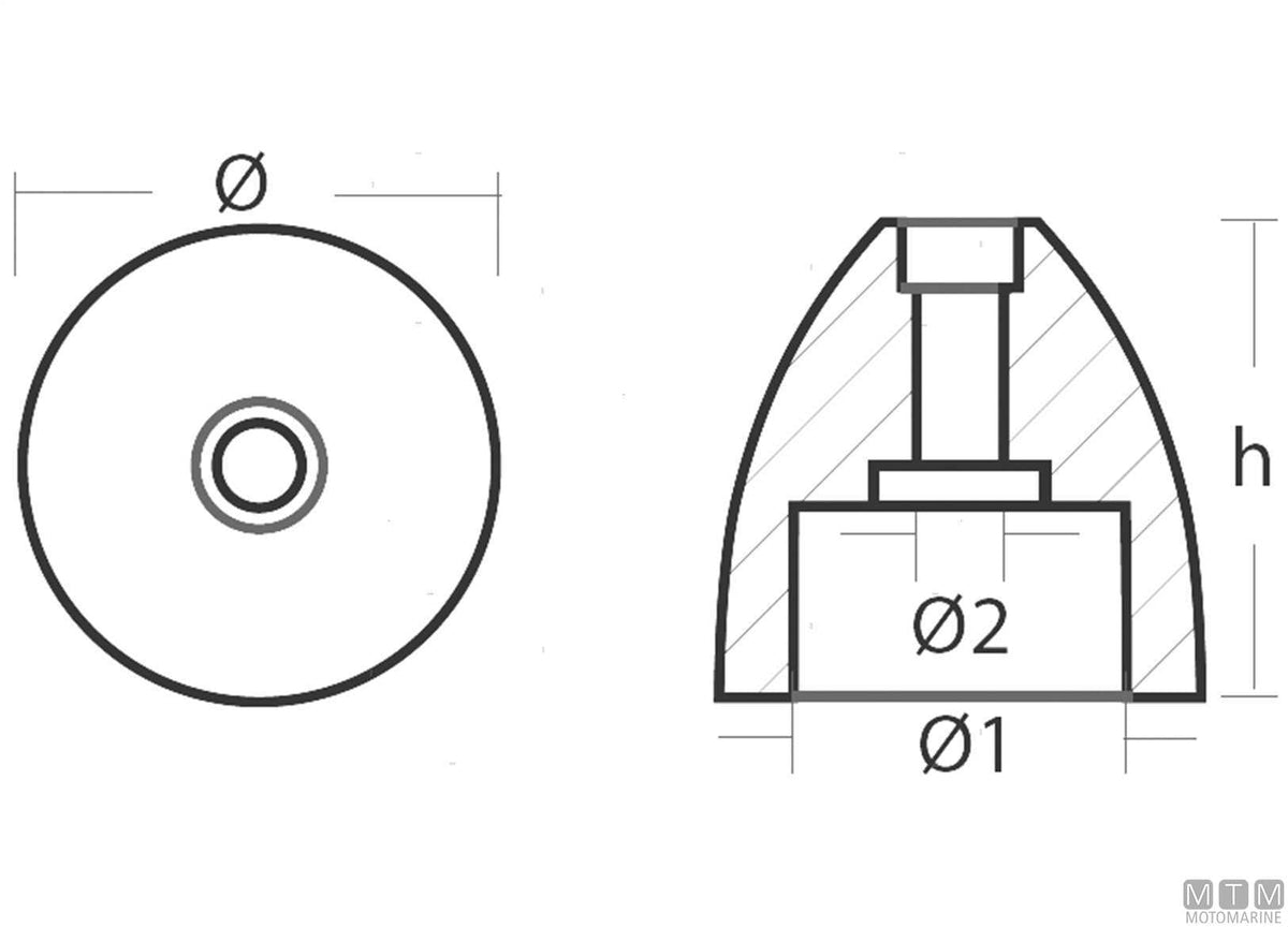 Bullet anode for cap/cylinder Ø52 mm, zinc - original photo Motomarine Srl