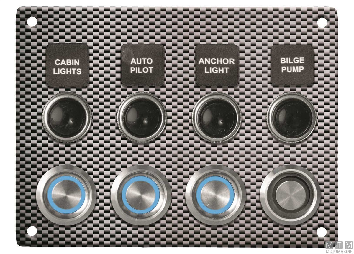 Carbon aluminium panel with push-button switches, 4 positions - original photo Motomarine Srl