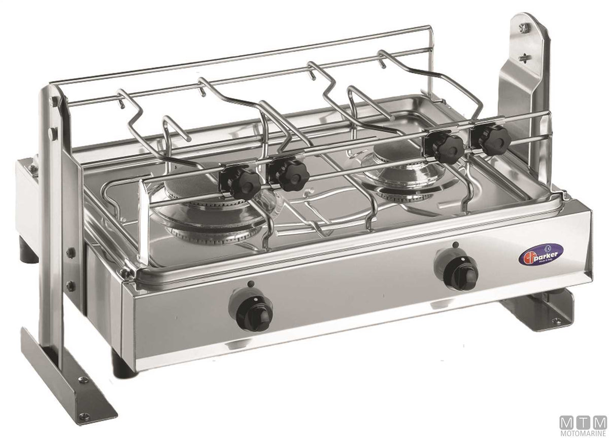 2-burner gas stove with gimbal Parker stainless steel 18/8 - original photo Motomarine Srl