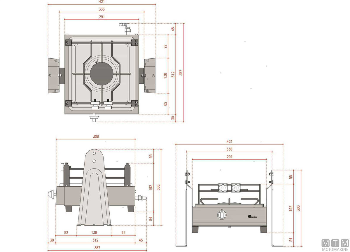 2-burner gas stove with gimbal Parker stainless steel 18/8 - original photo Motomarine Srl