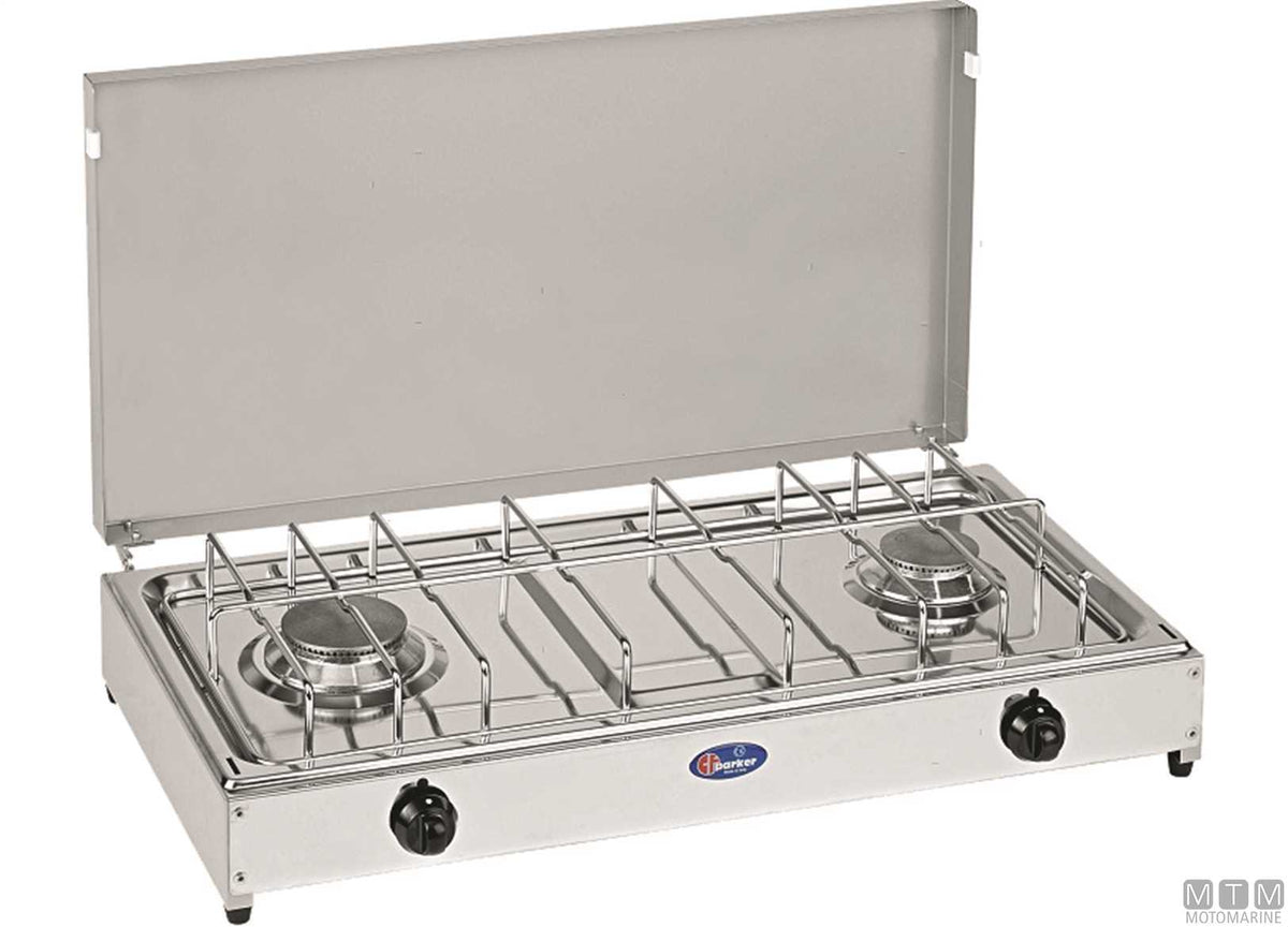 2-burner gas stove Parker 5522G stainless steel 18/8 - original photo Motomarine Srl
