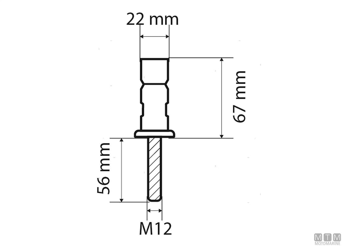 Base with pin for stanchion Ø25 mm stainless steel 316 - original photo Motomarine Srl