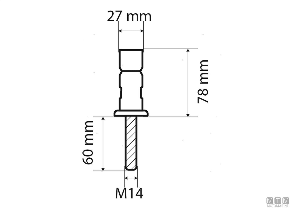 Base with pin for stanchion Ø30 mm stainless steel 316 - original photo Motomarine Srl