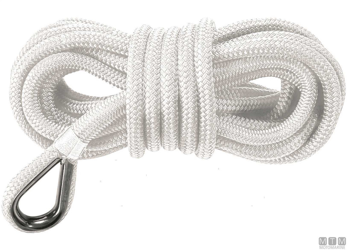 16-strand white mooring braid with stainless steel thimble Ø10 mm 6 m - original photo Motomarine Srl