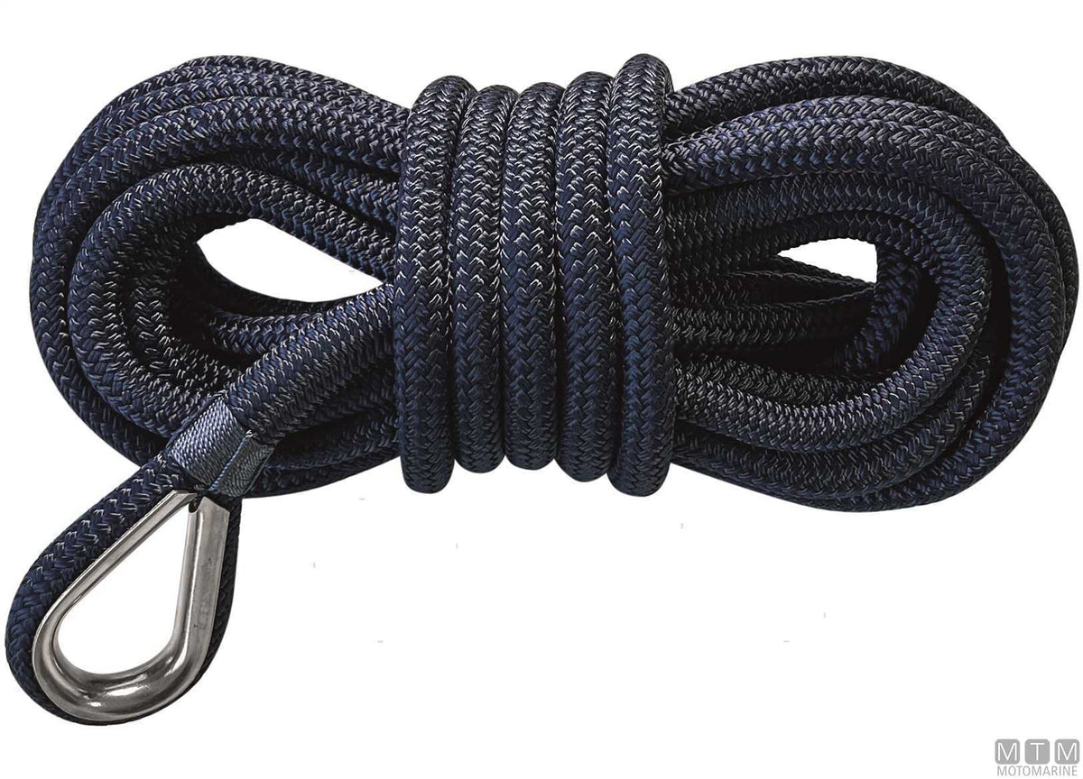 Navy blue 16-strand mooring braid with stainless steel thimble Ø10 mm, 30 m - original photo Motomarine Srl