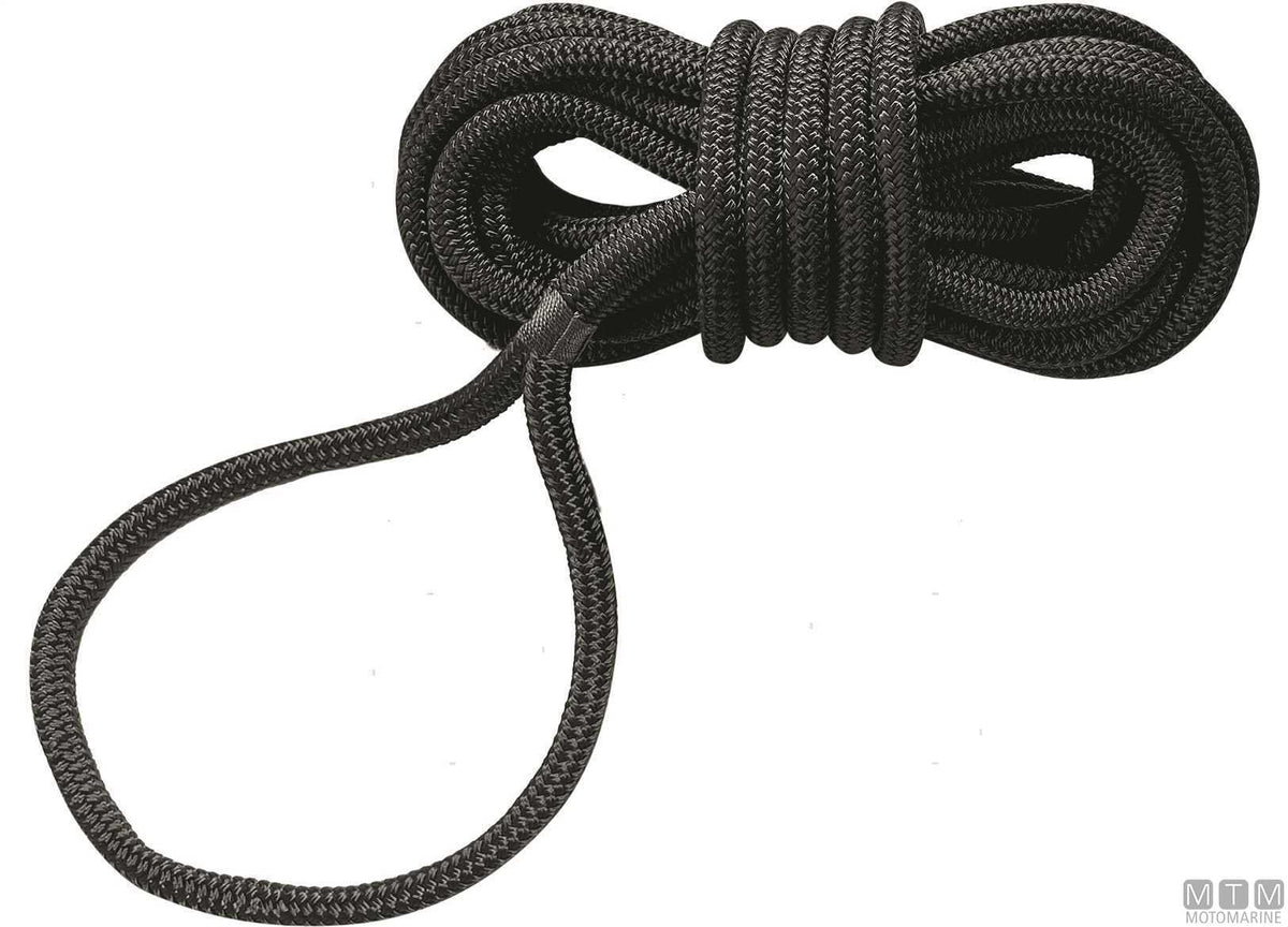 Black polyester mooring braid with spliced eye Ø24 mm, 15 m - original photo Motomarine Srl