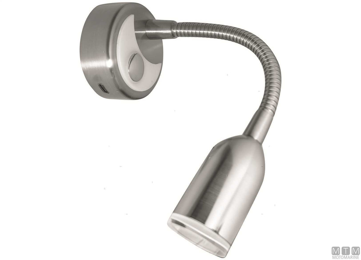 Adjustable flexible USB touch LED spotlight in brushed aluminum - original photo Motomarine Srl