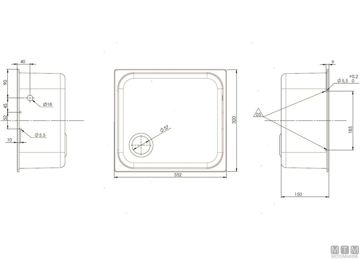 Rectangular sink 320x350 mm stainless steel 18/8 with lid - original photo Motomarine Srl