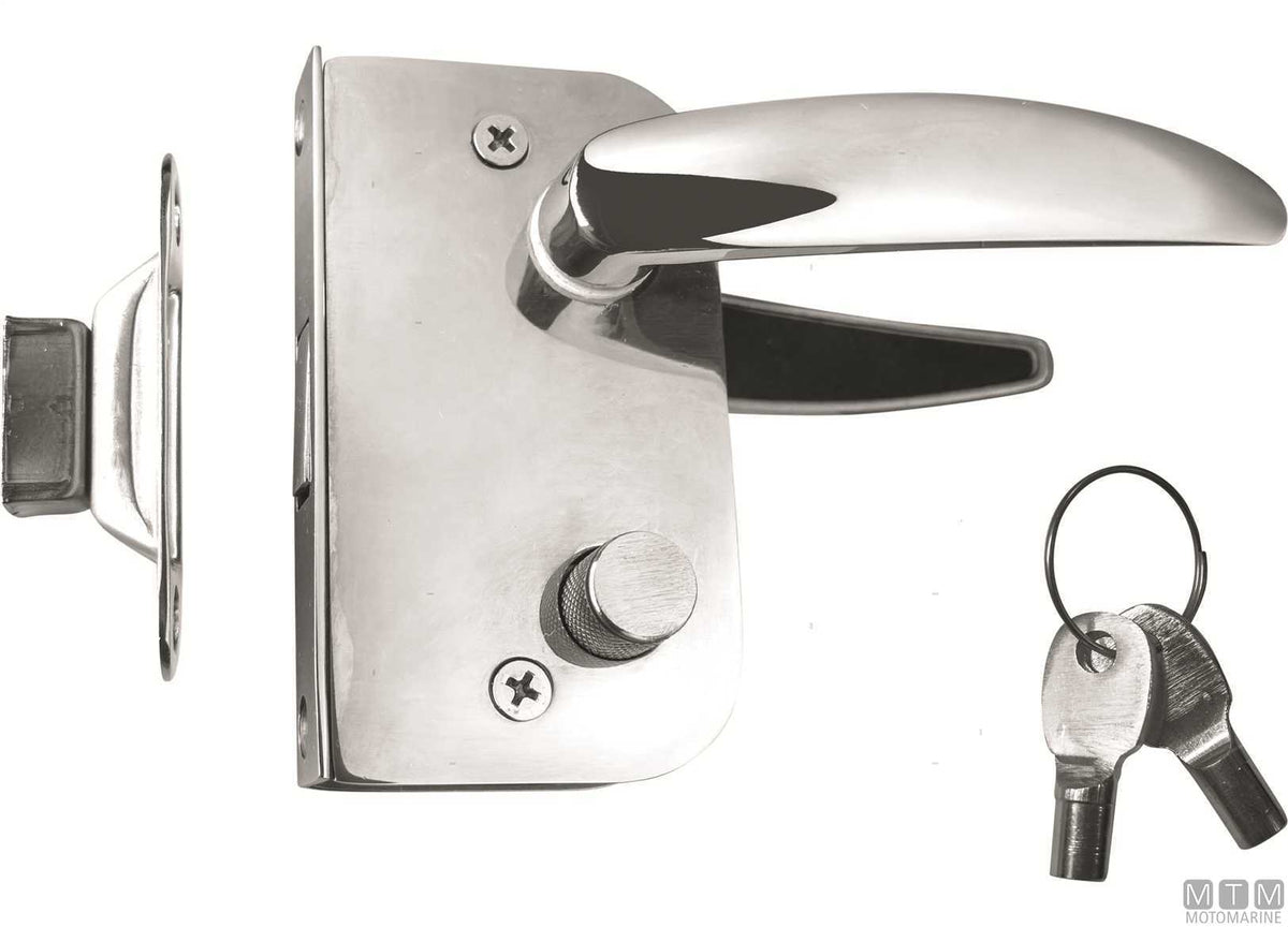 Door lock with privacy function and keys left-hand stainless steel - original photo Motomarine Srl