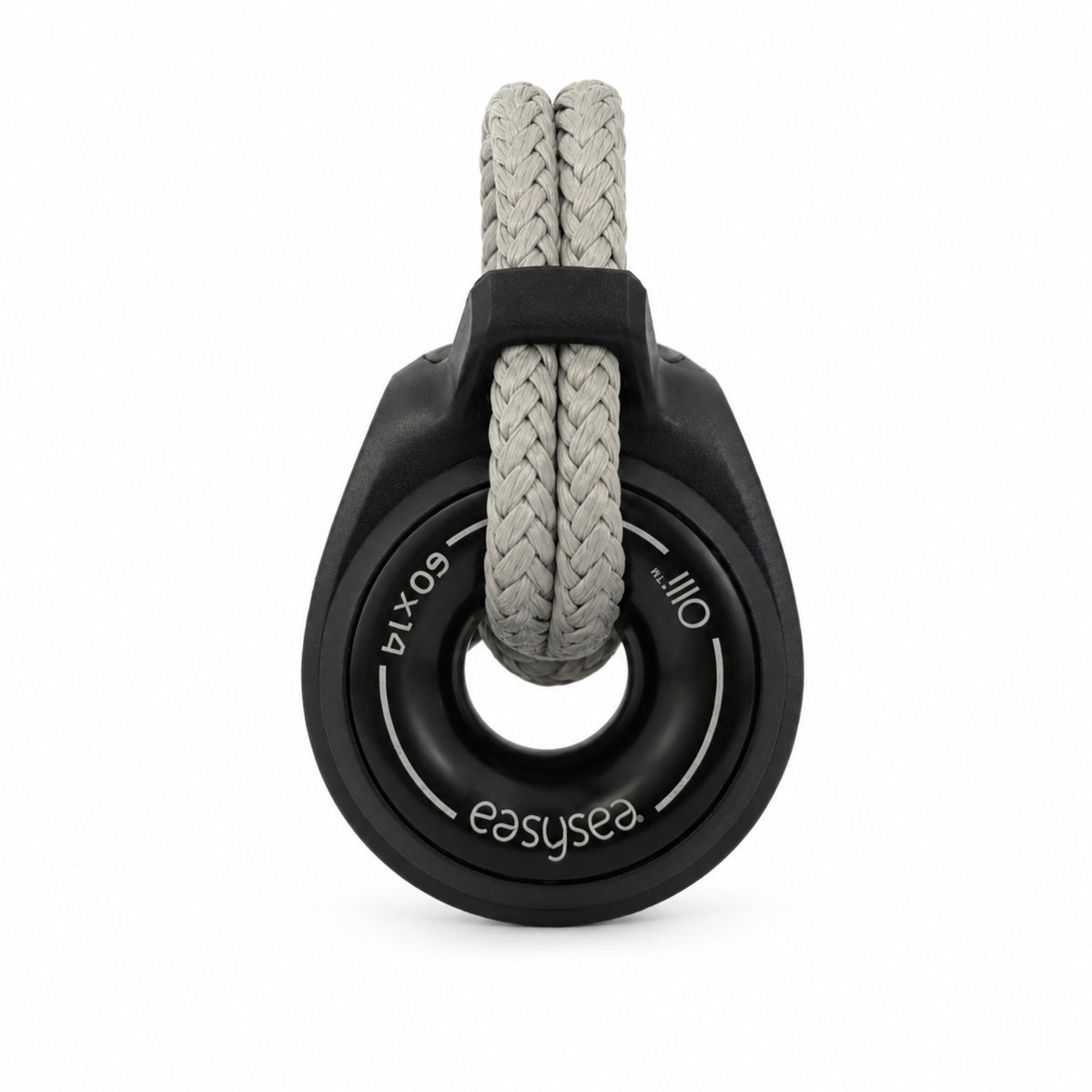 Easysea Olli anti-shock snatch block in technopolymer, front view on white background