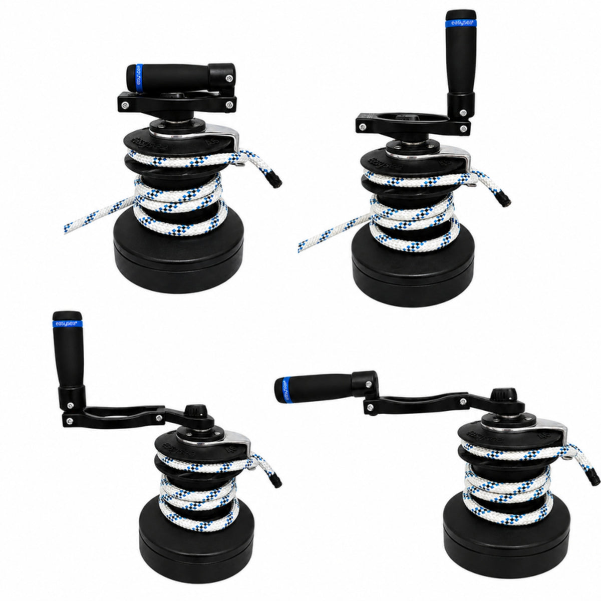 The four positions of the Flipper winch handle on a winch: closed, half-open, open and extended